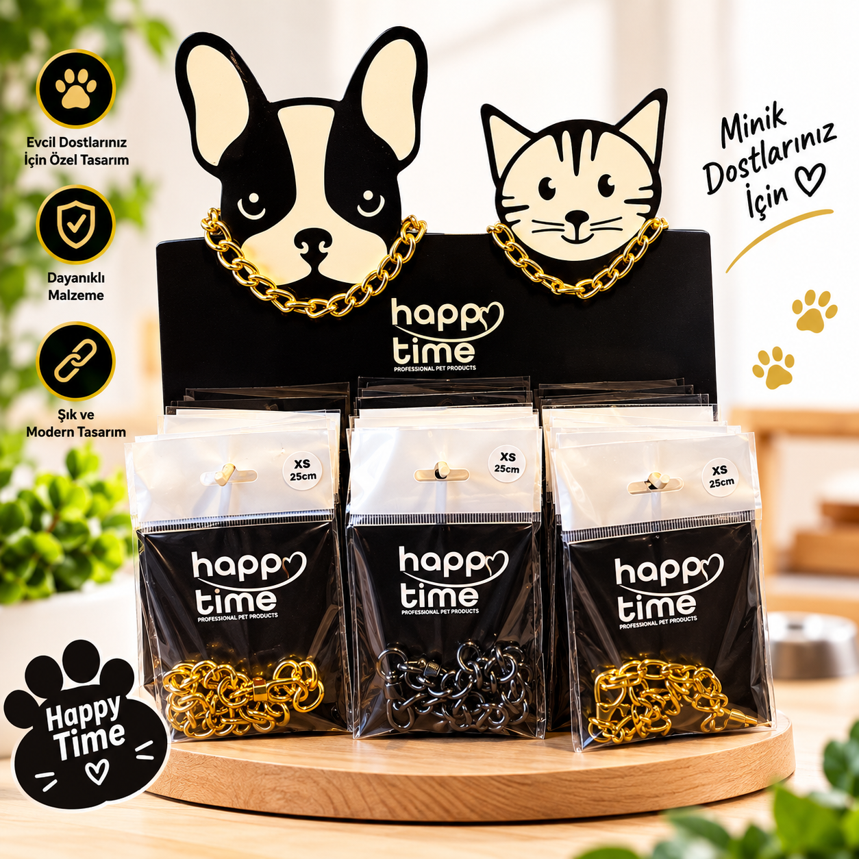 KEDİ & KÖPEK ZİNCİR KOLYE STANDLI (30 ADET / 5 BEDEN)